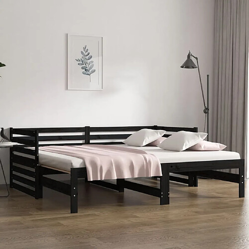 vidaXL Lit coulissant sans matelas noir 2x(80x200)cm