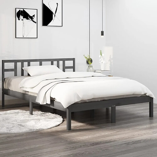 Maison Chic Lit adulte - Lit simple Cadre de lit,Structure du lit Contemporain Gris Bois massif 120x200 cm -MN97513