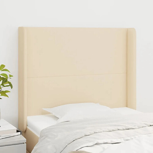 Maison Chic Tête de lit scandinave avec oreilles,meuble de chambre Crème 93x16x118/128 cm Tissu -MN67829