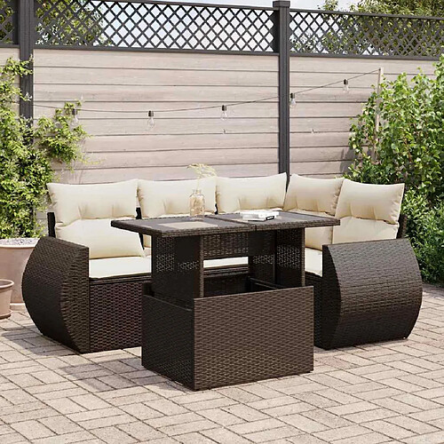 vidaXL Salon de jardin avec coussins 5 pcs marron résine tressée