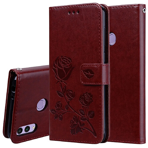 Wewoo Housse Coque Étui en cuir PU à rabat horizontal relief rose pour Huawei Honor 8Cavec support et fentes cartes et portefeuille marron