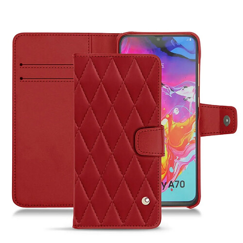 Housse cuir Samsung Galaxy A70 - Rabat portefeuille - Rouge - Couture ( Nappa - Pantone #d50032 ) - NOREVE