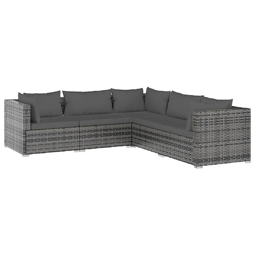 Maison Chic Salon de jardin 5 pcs + coussins - Mobilier/Meubles de jardin - Table et chaises d'extérieur Résine tressée Gris -MN16573