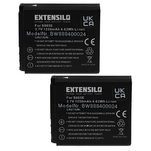 Vhbw EXTENSILO 2x Batteries compatible avec Panasonic Lumix DMC-FX12, DMC-FX100, DMC-FX150 appareil photo, reflex numérique (1250mAh, 3,7V, Li-ion)