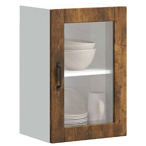 vidaXL Armoire murale de cuisine avec porte en verre Porto chêne fumé