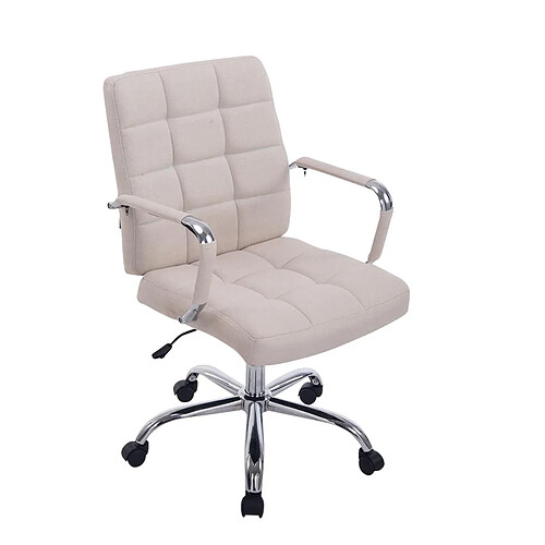 Decoshop26 Chaise fauteuil de bureau à roulettes en tissu crème hauteur réglable BUR10114