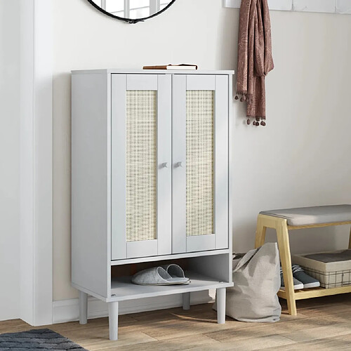 vidaXL Armoire à chaussures SENJA aspect rotin blanc bois massif