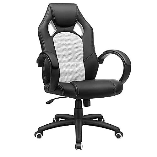 Songmics OBG56BW Siège de Gamer Simili Cuir Fer Métallique Noir Blanc