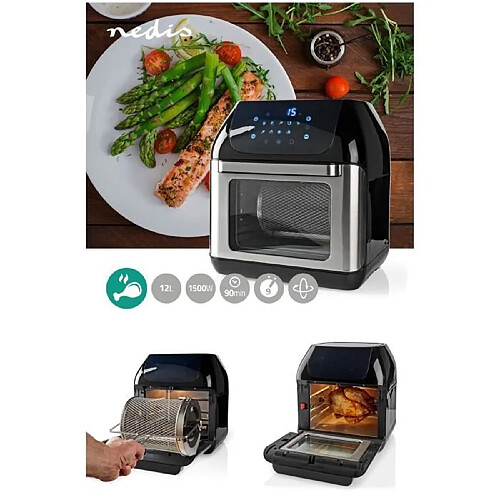 NEDIS Friteuse 9 EN 1 Rôtissoire AIR FRYER FOUR LCD 1500W 360° Couvercles anti- frire, cuire, rôtir, braiser, sécher, griller, gratiner, c