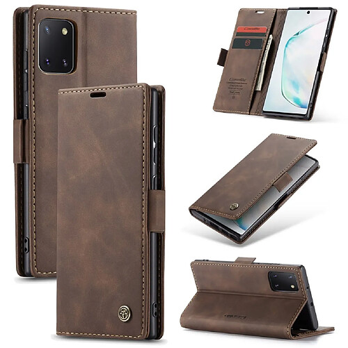 Caseme Etui en PU flip auto-absorbé café pour votre Samsung Galaxy A81/Note 10 Lite