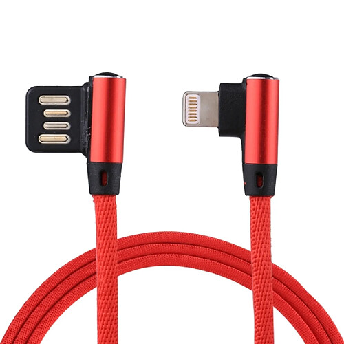 Wewoo Câble rouge pour iPhone X / 8 et 8 Plus / 7 7 Plus / 6 6 6 Plus 6 Plus / 5 5S & SE 5C / iPad 1m 2.4A Sortie USB à Lightning 8 broches Double Coude Conception Nylon Weave Style Data Sync de Charge