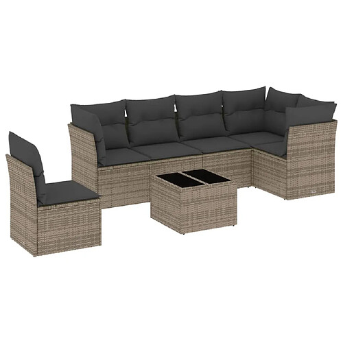 Maison Chic Salon de jardin avec coussins 7 pcs | Ensemble de Table et chaises | Mobilier d'Extérieur gris résine tressée -GKD58390