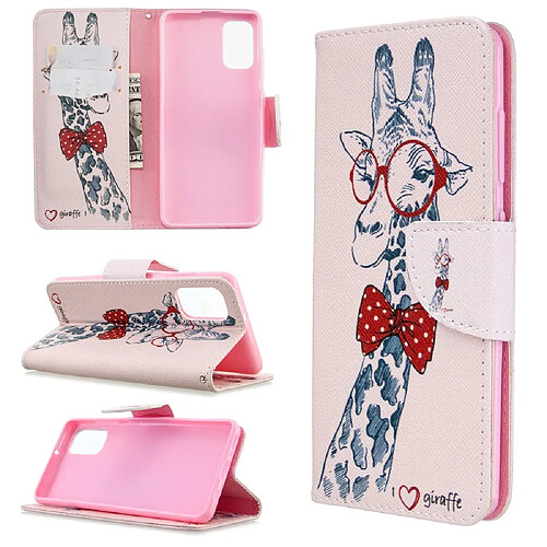 Etui en PU impression de motifs adorable girafe portant des lunettes pour votre Samsung Galaxy A41 (Global Version)