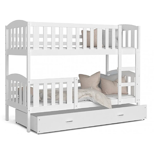 Kids Literie Lit Superposé Teo 90x190 Blanc - blanc Livré avec sommiers, tiroir et matelas en mousse de 7cm