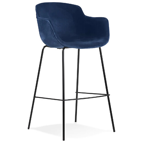 Alterego Tabouret de bar avec accoudoirs 'LARISSA' en velours bleu