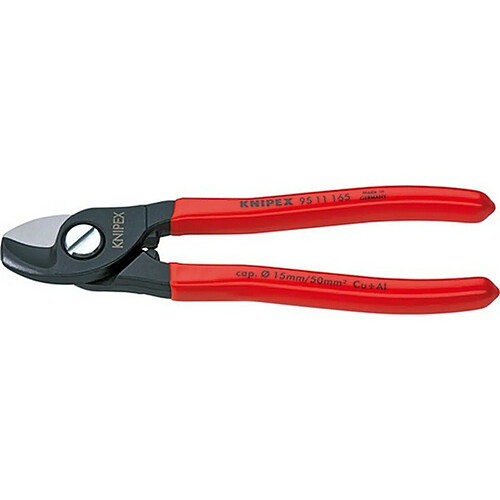 KNIPEX Coupe-câbles, tête brunie, poignées à gaine en plastique, Long. : 165 mm, Ø de la capacité de coupe 15 mm, Section du conducteur 50 mm²