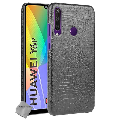 Htdmobiles Coque rigide simili cuir crocodile pour Huawei Y6p + verre trempe - NOIR