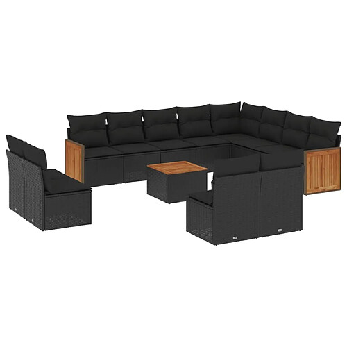 Maison Chic Salon de jardin avec coussins 13 pcs | Ensemble de Table et chaises | Mobilier d'Extérieur noir résine tressée -GKD80437