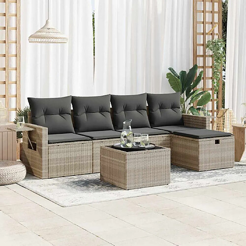 vidaXL Salon de jardin 6 pcs avec coussins gris clair résine tressée