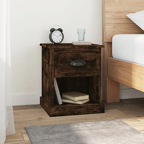 Maison Chic Table de chevet,Table de Nuit,Meuble de Rangement chêne fumé 39x39x47,5 cm bois d'ingénierie