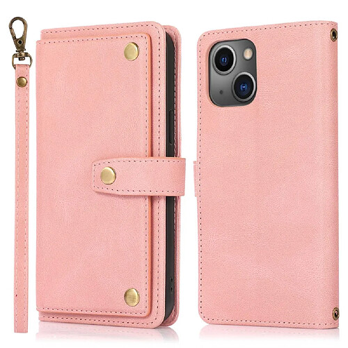 Etui en PU texture rétro avec support et porte-cartes pour votre iPhone 13 mini 5.4 pouces - rose