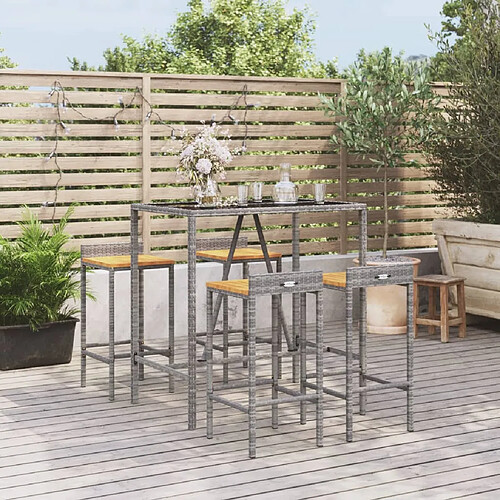 vidaXL Ensemble de bar jardin 5 pcs gris poly rotin/bois massif acacia