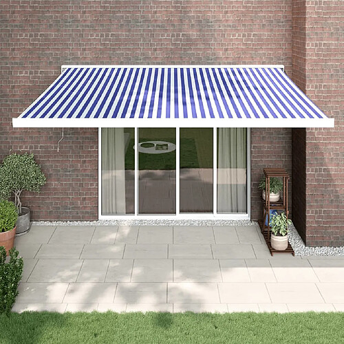 vidaXL Auvent rétractable bleu et blanc 4x3 m tissu et aluminium