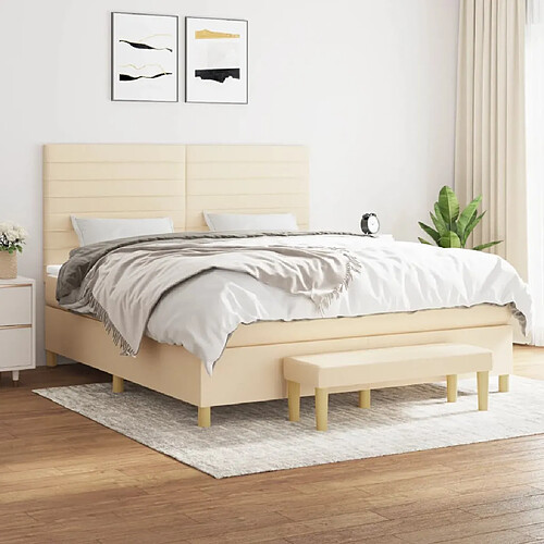 vidaXL Sommier à lattes de lit avec matelas Crème 180x200 cm Tissu