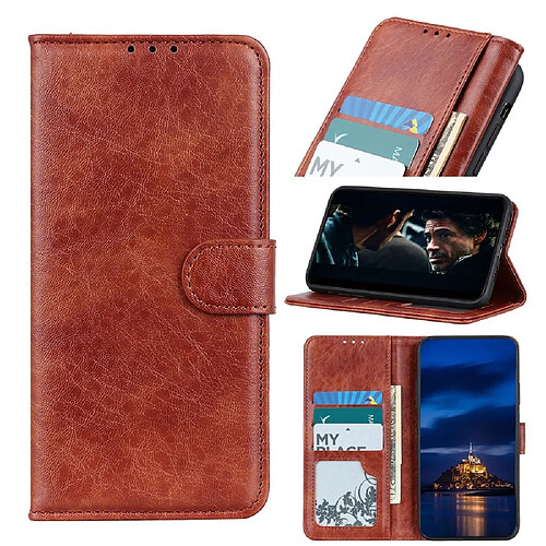 Etui en PU cheval fou couvrant avec support marron pour votre Samsung Galaxy A21s