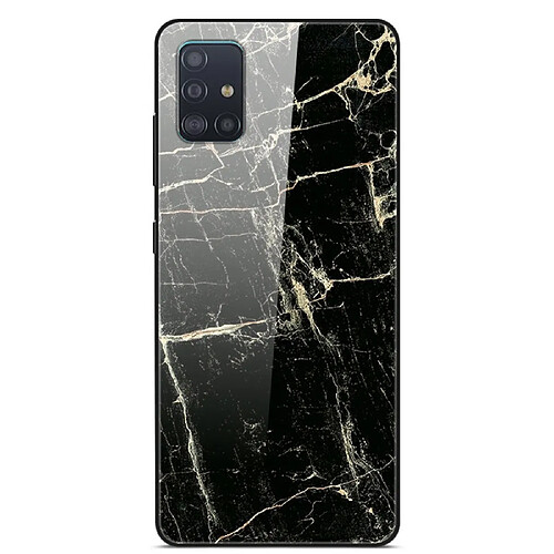 Coque en TPU hybride de verre d'impression de modèle noir/or pour votre Samsung Galaxy A71