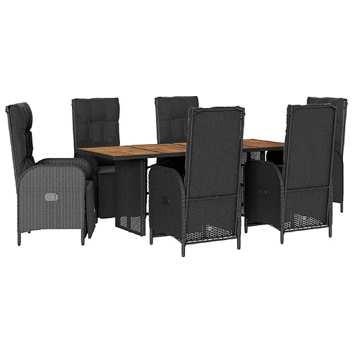 Maison Chic Ensemble à manger d'extérieur 7 pcs avec coussins,Salon de jardin,Mobilier de jardin Noir Résine tressée -GKD532080