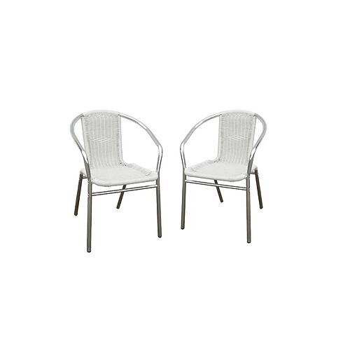 Vente-Unique Lot de 2 fauteuils de jardin en aluminium et résine tressée blanche - FIZZ