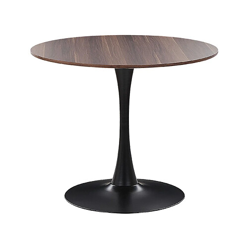 Beliani Table à manger ronde d 90 cm bois foncé / support noir BOCA