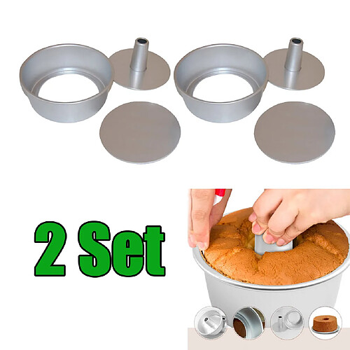 2 Set 6 Pouce En Aluminium Cheminée En Mousseline De Soie Gâteau Moule Antiadhésif Ange Alimentaire Gâteau Pan