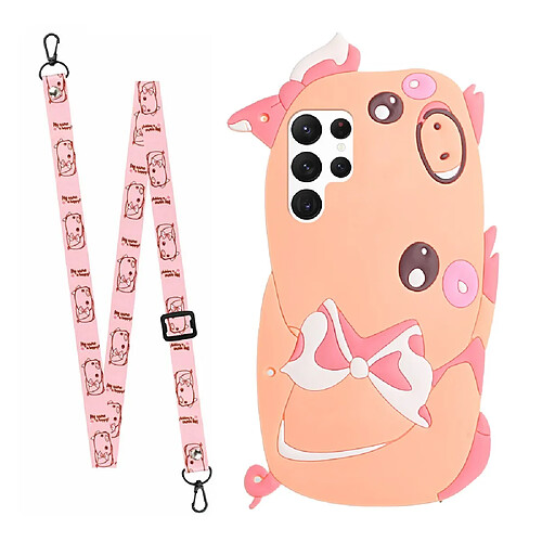 Coque en silicone motif dessin animé 3d avec lanière porc pour votre Samsung Galaxy S22 Ultra 5G