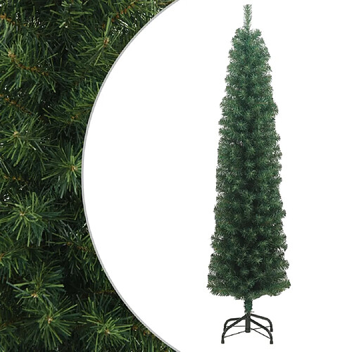 vidaXL Sapin de Noël artificiel mince avec support vert 240 cm PVC