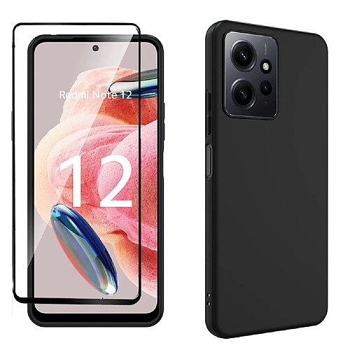 Xeptio Pack coque noire en TPU et protection écran complet vitre full cover noir en verre trempé pour Xiaomi Redmi Note 12 4G