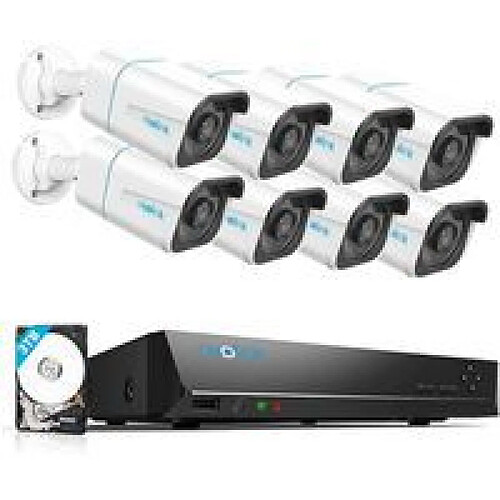 REOLINK Caméra de Surveillance Kit 8MP Extérieure - RLK16-810B8-A- 8pcs Caméra IP PoE + 1pcs 3To NVR à 16 Canaux avec 30 M Vision Nocturne