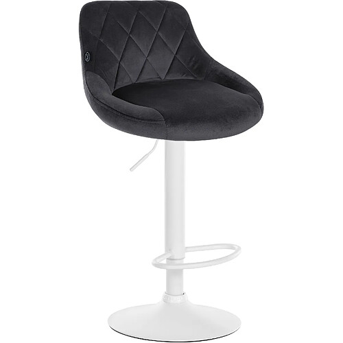 Decoshop26 Tabouret de bar en velours gris foncé coutures décoratives pivotant support métal blanc TDB10657