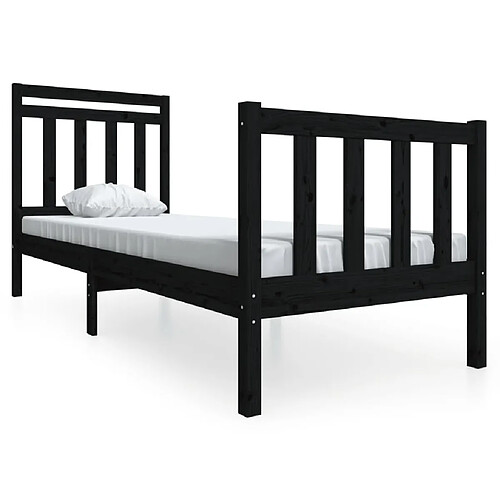 Maison Chic Lit Moderne Chambre - Cadre/structure de lit pour adulte Noir Bois massif 75x190 cm Petit simple -MN61803