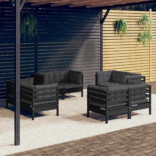 vidaXL Salon de jardin 8 pcs avec coussins anthracite Bois de pin