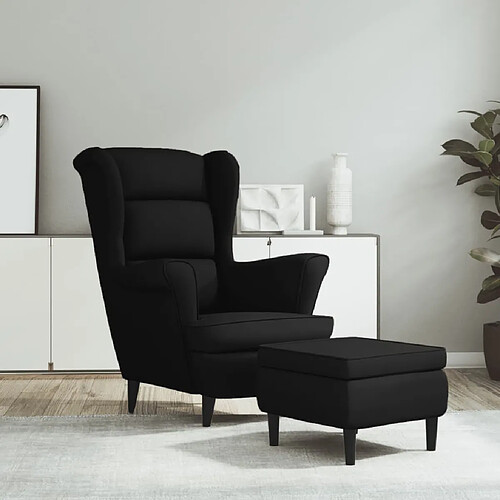 vidaXL Fauteuil à oreilles avec tabouret noir velours