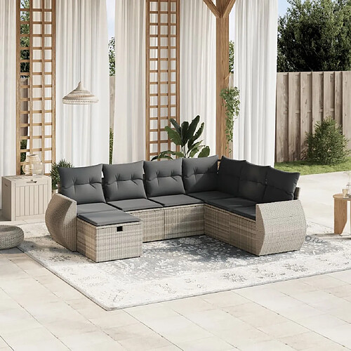 vidaXL Salon de jardin avec coussins 7 pcs gris clair résine tressée