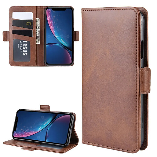 Wewoo Housse Coque Pour iPhone XR Double Boucle Crazy Horse Business Holster de téléphone portable avec fonction de support de portefeuille de carte Brown