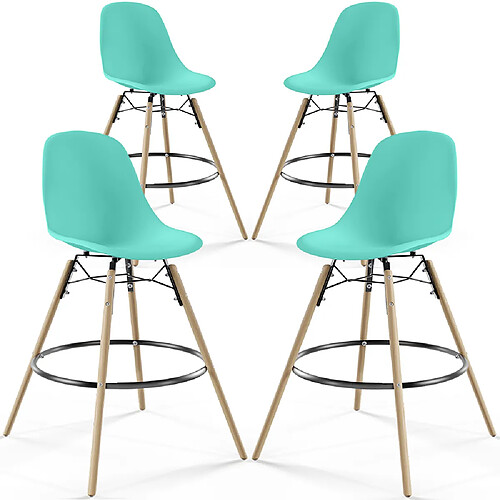 ICONIK INTERIOR Tabourets de Bar - Design Scandinave - Pieds en Bois - Lot de 4 - Skögur Turquoise