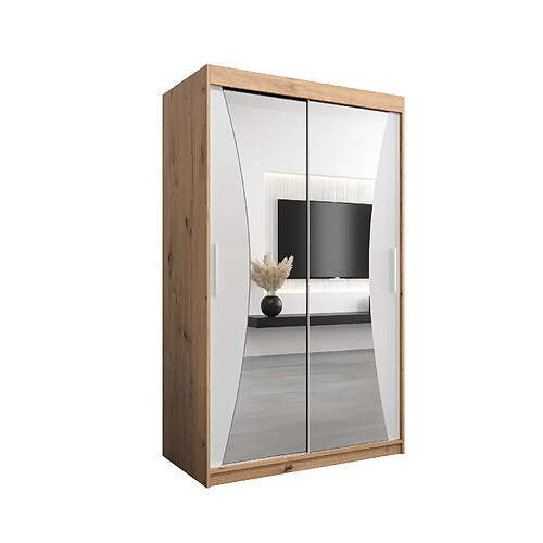 Abiks Meble Armoire MONACO À Portes Coulissantes 200/120/62 2 Portes (Artisan/Blanc)