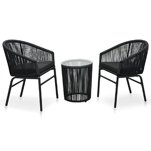 vidaXL Ensemble de bistro 3 pcs avec coussins Rotin PE Noir