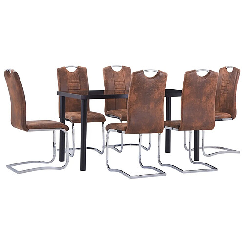 vidaXL Ensemble de salle à manger 7 pcs Similicuir daim Marron