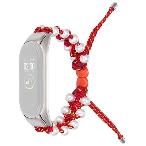 Bracelet en nylon perles décorées, cordon de serrage réglable, rouge/jaune pour votre Xiaomi Mi Band 3/4