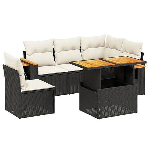 Maison Chic Ensemble Tables et chaises d'extérieur 6pcs avec coussins,Salon de jardin noir résine tressée -GKD385157